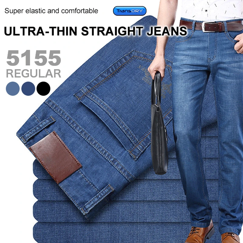 

Jeans Ultra Thin Elastic Men's Jeans Casual Denim Jeans Men Straight Slim Middle Waist Stretch Men Jeans Vaqueros Hombre