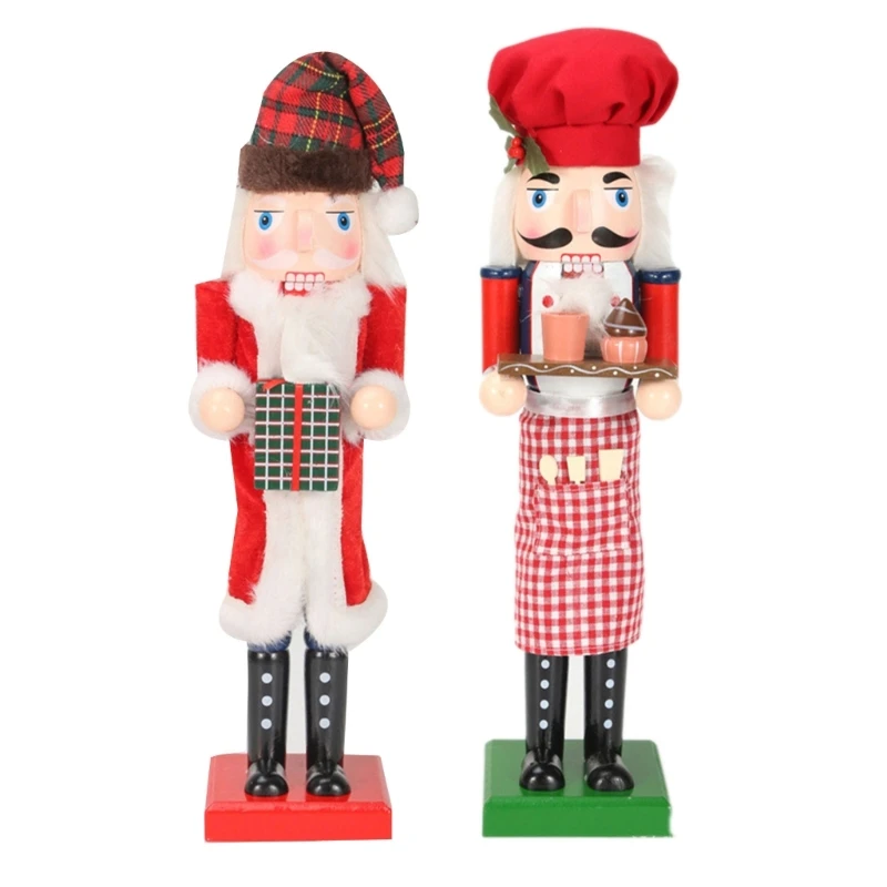 

Christmas Decoration Hand Painted Wood Nutcrackers Soldier Figurine Baker Puppet Ornament for Table Centerpiece Dropship