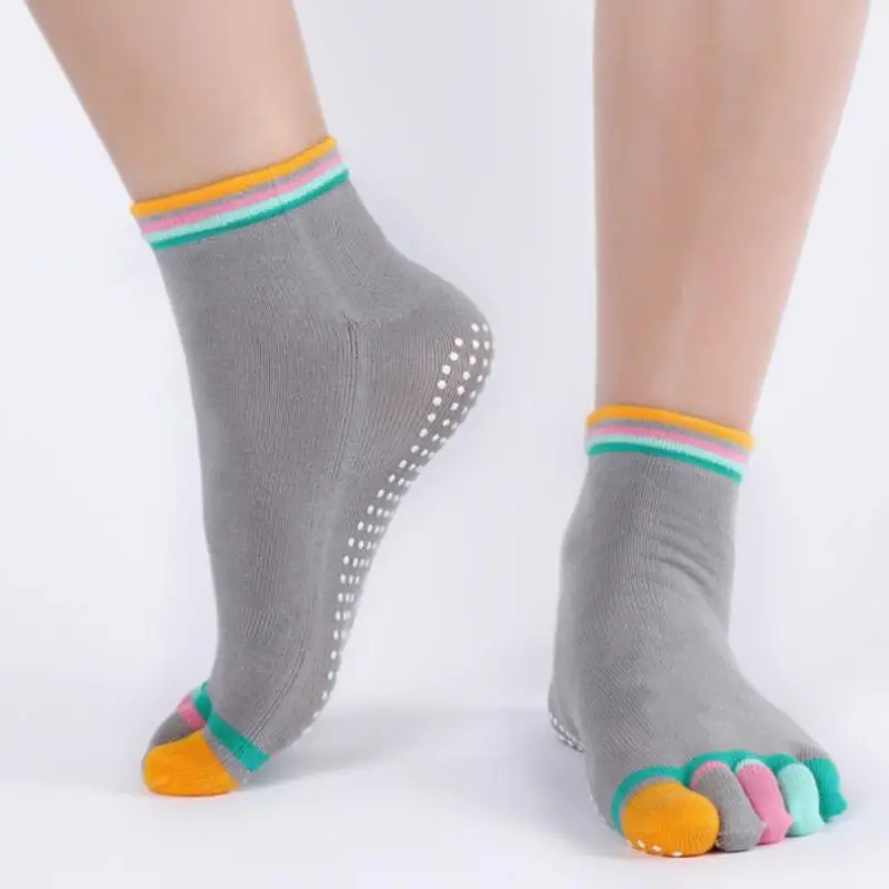 3 Pairs Five Toed Color Socks Pure Cotton Anti-skid Fashionable Simple Comfortable Breathable Yoga Women's Socks Outdoor Sports