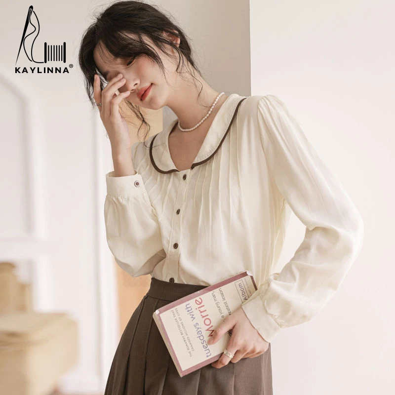 KAYLINNA Office Lady Blouses Women Casual Shirts Striped Elegant Long Sleeve Woman Blouses Chiffon Shirt Tops Women's Clothing