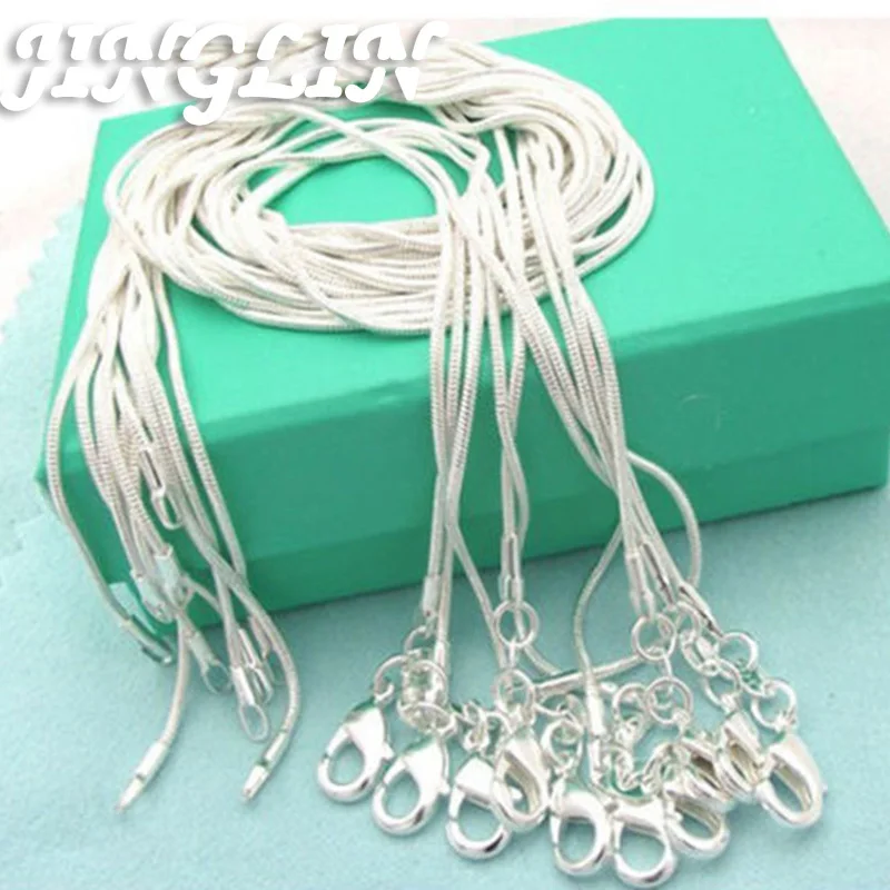 JINGLIN  925 silver 5pcs/lot 16/18/20/22/24/26/28/30 inch 1MM snake chain necklace For women men fashion jewelry gift wholesale
