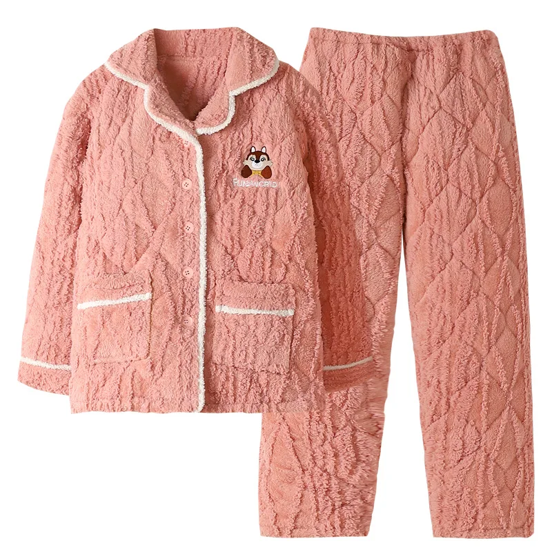 Coral Fleece Winter Women's Flannel Pajamas Set Sleepwear Two-Piece Nightwear For Female Home Clothes For Ladies Nightie