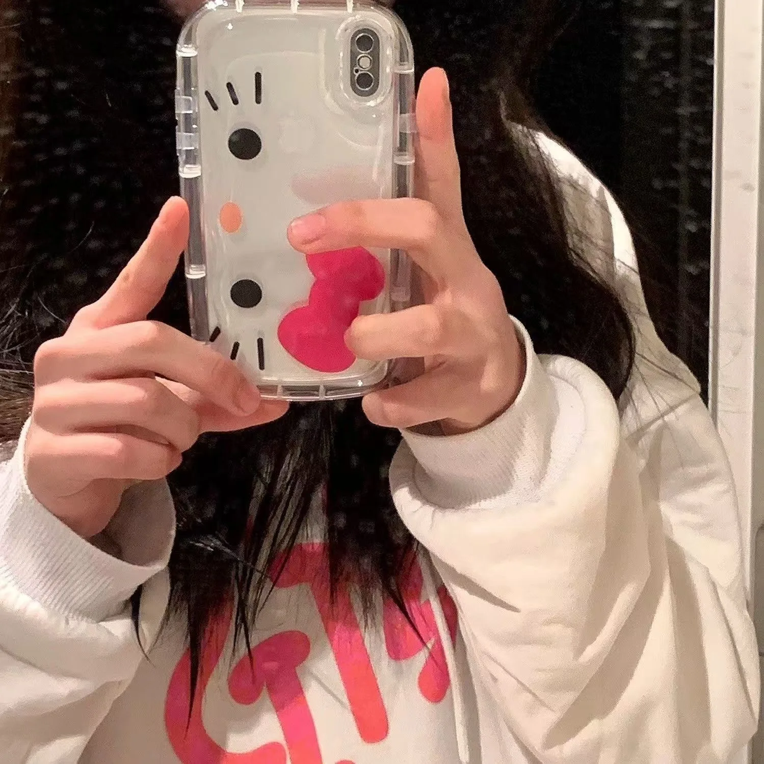 Чехол Hello Kitty с красным бантом на ремешке для телефона iPhone 16 14 12 13 11 15 Pro Max XR XS MAX 7 8Plus