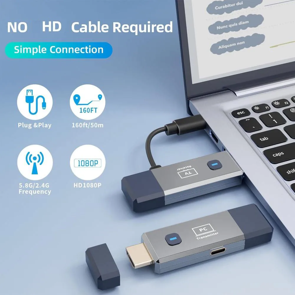 Фото Беспроводной HDMI-совместимый передатчик-приемник 1080P 50M, ТВ-приставка-донгл для ноутбуков и ПК, для потоковой передачи на монитор и телевизор №2