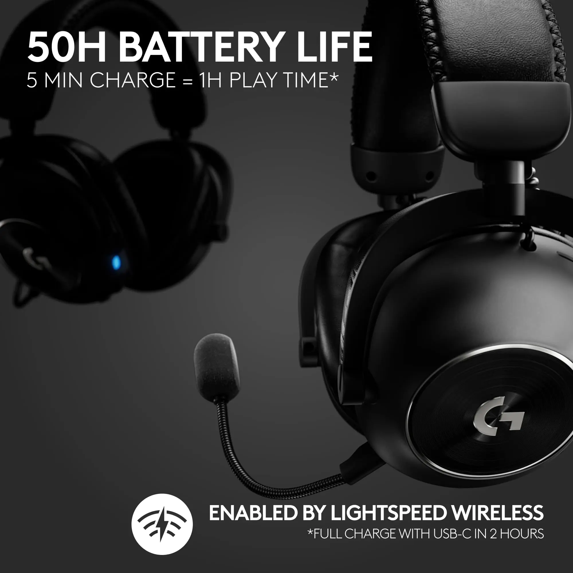 Фото Беспроводная гарнитура Logitech G PRO X 2 с микрофоном, 50-мм графеновыми динамиками, трехрежимным подключением Lightspeed, шумоподавлением, для киберспорта, игровые наушники №3