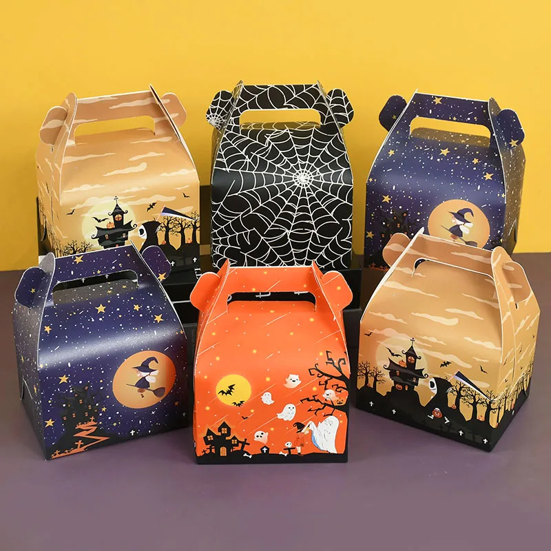 Halloween Favor Cartoon Ghost Witch Spider Web Bat Dessert Gift Box Bags Portable Handbag