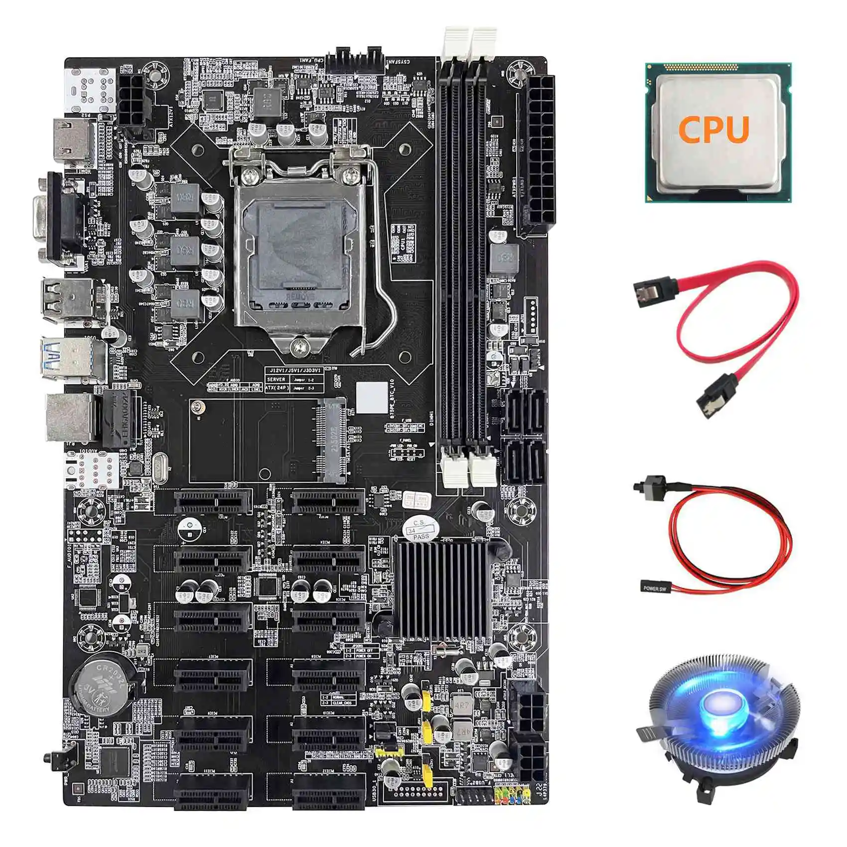 B75PE ETH Mining Motherboard+Random CPU+Fan+SATA Cable+Switch Cable 12 PCIE LGA1155 MSATA DDR3 B75 BTC Miner Motherboard