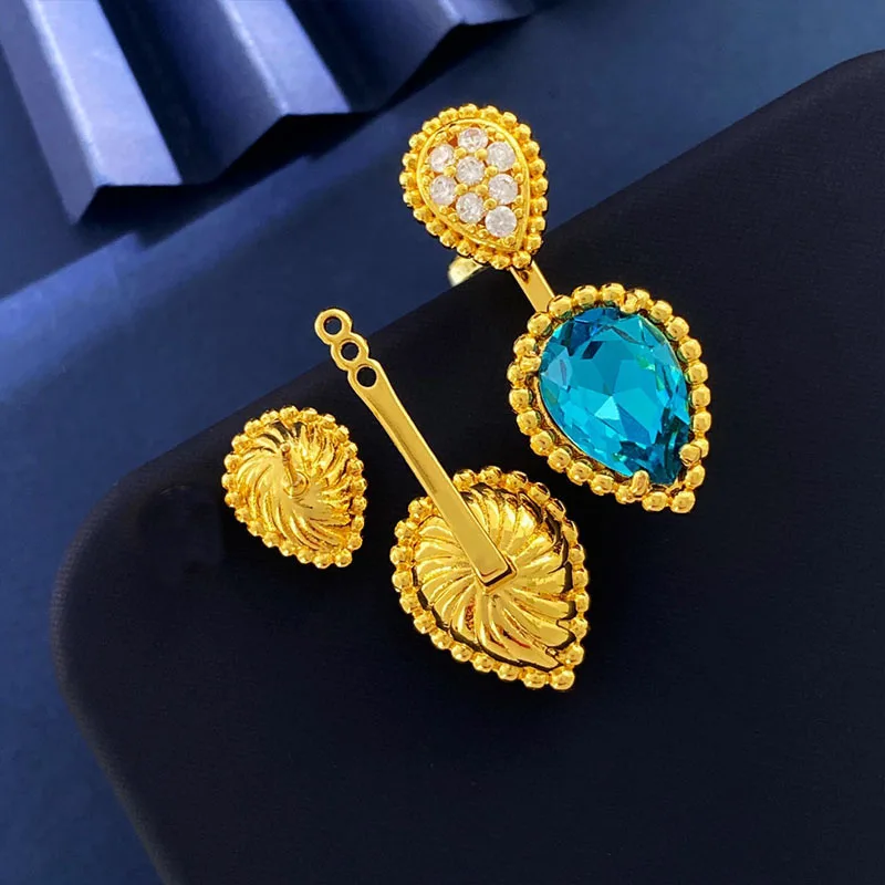

Bohemian Retro Water Drop Gemstone Double Fashion Earrings