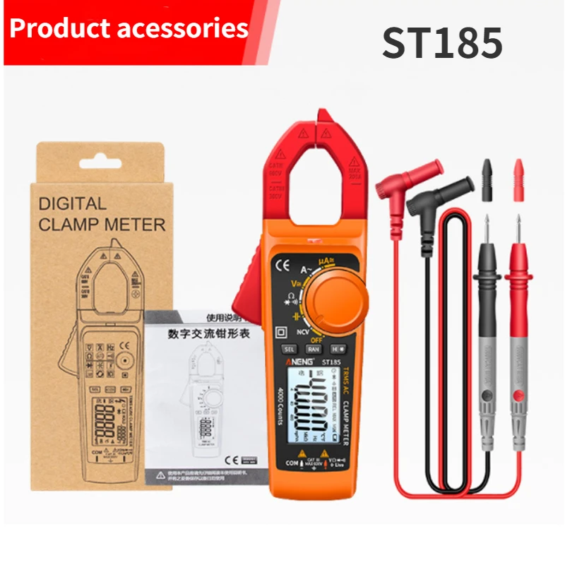 

ANENG ST185 Digital Clamp Meter Multimeter 4000 Counts True RMS 200A Ammeter Voltage Tester Hz Capacitance NCV Ohm Diode Test