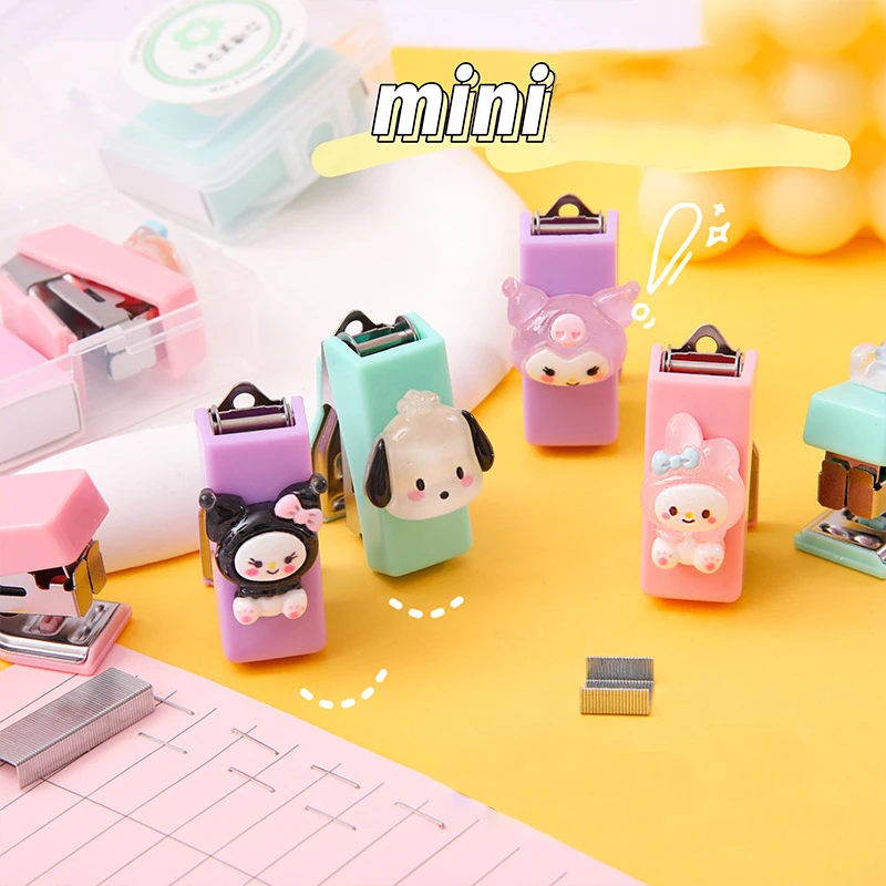 

Cartoon Sanrio My Melody Kuromi Cute Mini Stapler Set Paper Binder Stationery Kawaii Pochacco Office Stationery Binding Tools