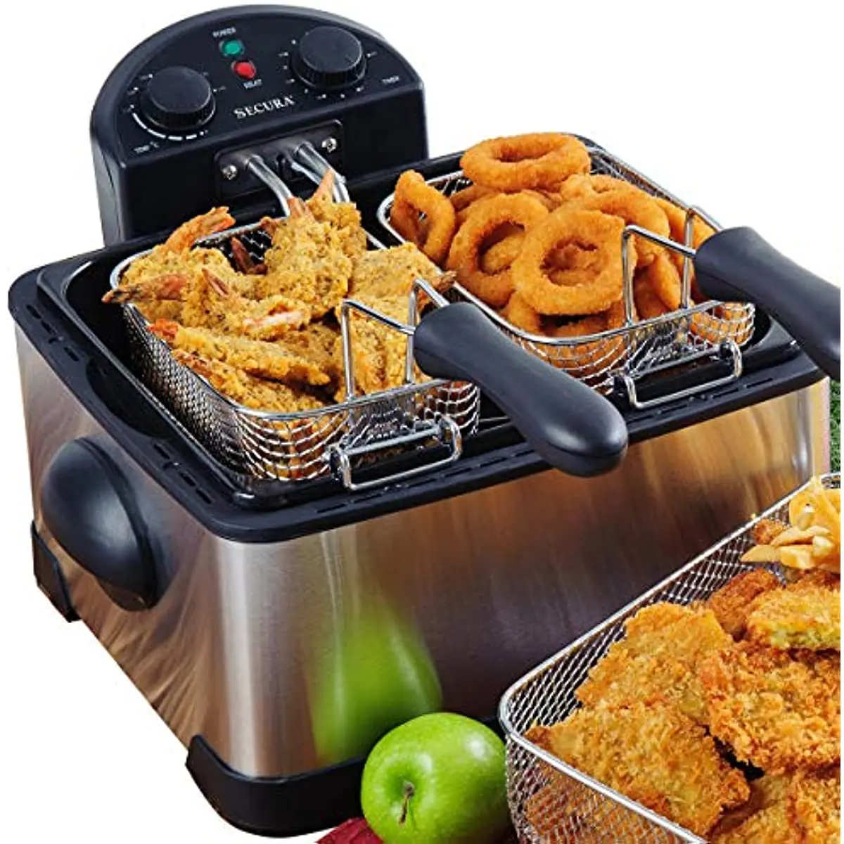 

Electric Deep Fryers 1700-Watt Stainless-Steel Triple Basket Electric Deep Fryer with Timer Free Extra Odor Filter 4L/17-Cup