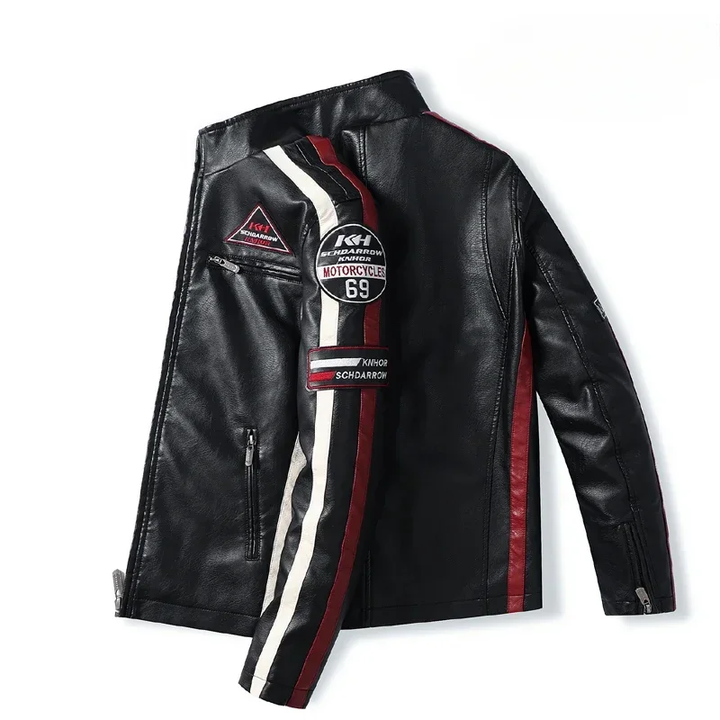 Winter Leather Jacket Men Coat Jackets Coats Faux Vintage Biker Bomber Red Windproof Motorcycle