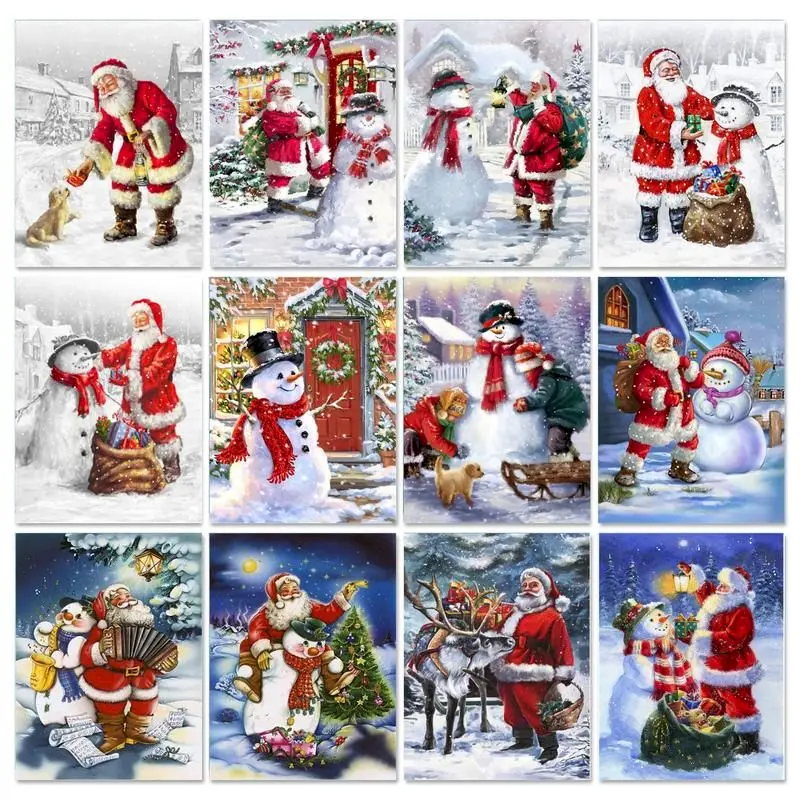 

GATYZTORY Acrylic Paint By Numbers For Adults Christmas Snowman Painting By Number Scenery Framed Home Wall Decor Unique Gift