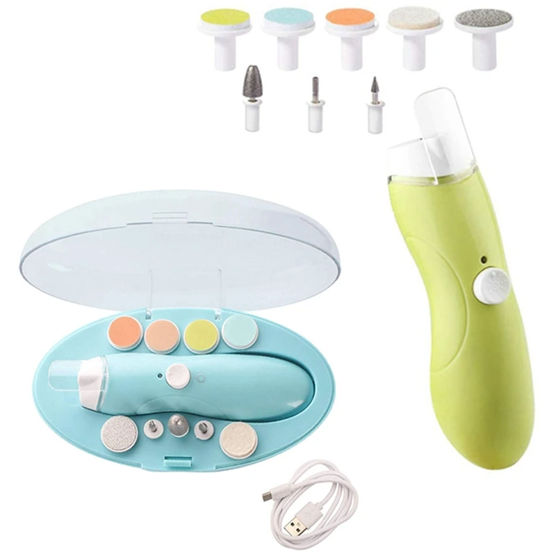 

2 Set Baby Nail Trimmer Rechargeable, Safe Electric Nail Clippers For Newborn Infant Toddler Kids Toes - Green & Blue