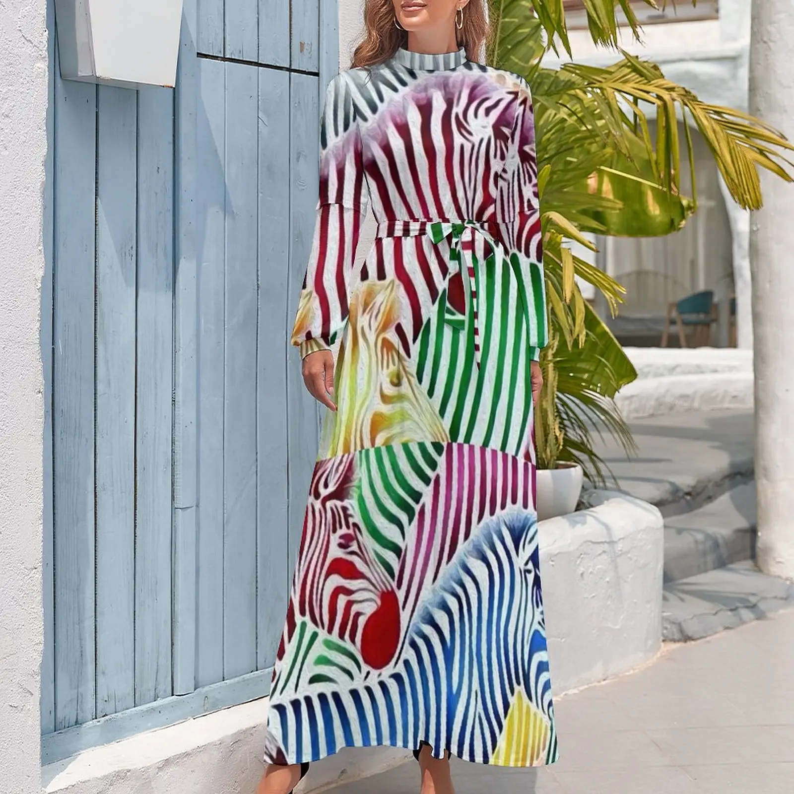 Красочное платье зебры с текстурой диких животных сексуальное макси уличная