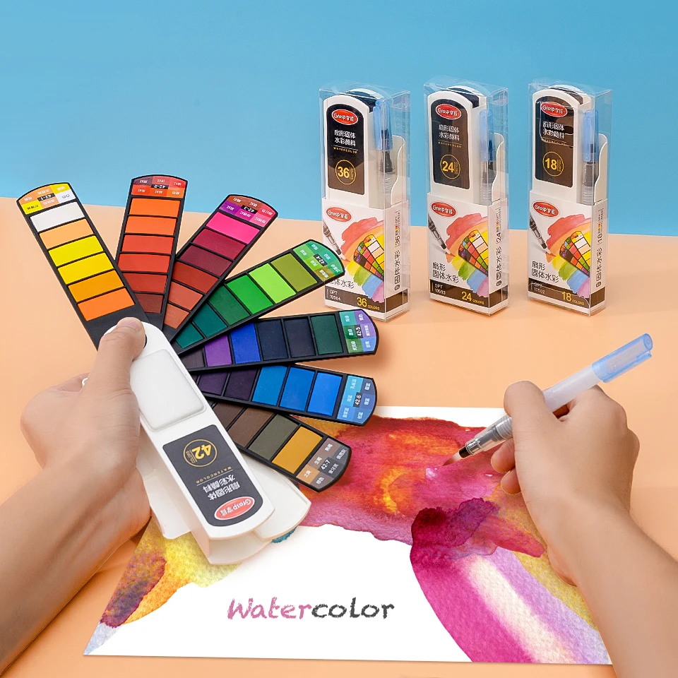 

18 Colors Watercolor Paint Set with Water Brush Pen Palette Foldable Travel Solid Water Color Painting Art Supplies