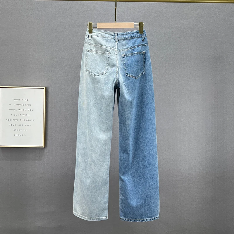 High Waist Ripped Wide-Leg Jeans Female 2023 Spring and Summer New Thin Loose Diamond-Embedded Trousers Baggy Jeans Women