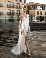 white one shoulder lone sleeve cocktail dresses split splicing sequined party temperament sexy sweep train long prom dress