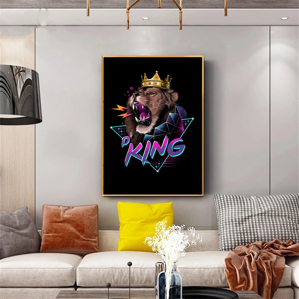 

Wearing the Crown of the Lion King Poster Prints on Canvas Wall Art for Living Room Pop Art Home Decoration Frameless Painting