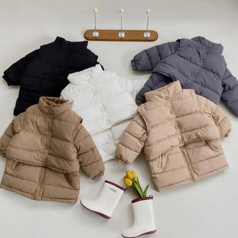 

Autumn Winter Fashion Children Down Coat Boy Girl Baby Casual Parkas + Sleeveless Vest 2pcs Kid Thicken Warm Cotton Jacket Suit