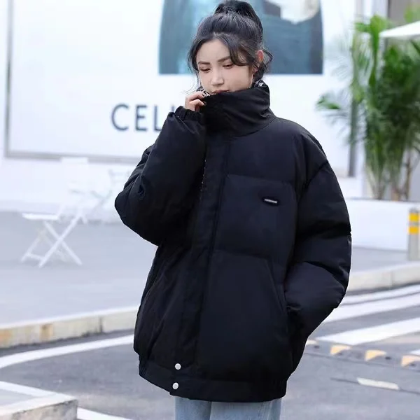 2022 Winter Down Cotton Jacket Men Zipper Loose Padded Coat Female Solid Thickening Warm Puffer Parkas Jackets Black White