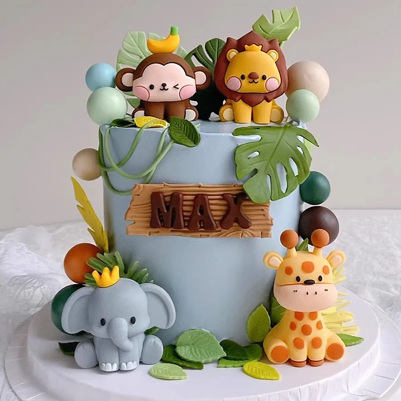 

Forest Animal Cake Topper Tropical Jungle Safari Lion Elephant Giraffe Monkey Cake Decoration Woodland Theme Birthday Party Gift