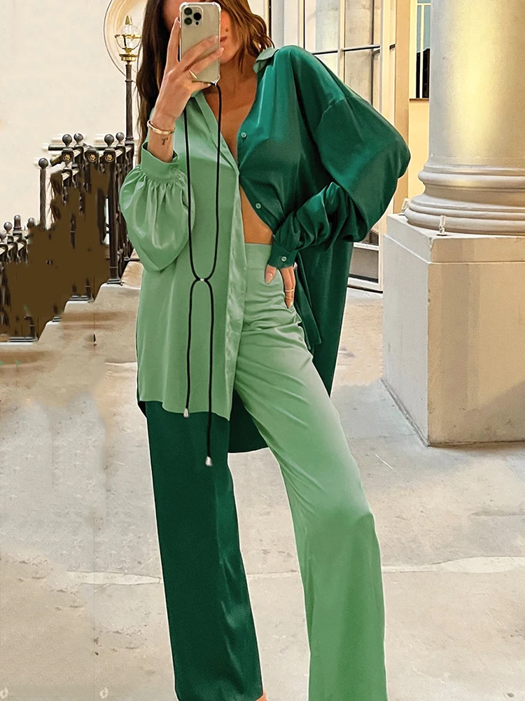 

KBAT 2022 Patchwork Trousers Suits Casual Loose Set Two Fashion Pieces For Women High Street Lady Wide Leg Pants Outfits