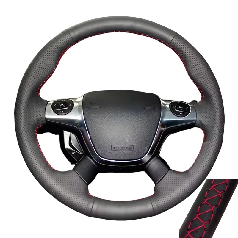 

Чехол на руль автомобиля из перфорированной кожи из микрофибры для Ford KUGA Escape 2013-2016 Focus 3 2012-2014, чехол на руль