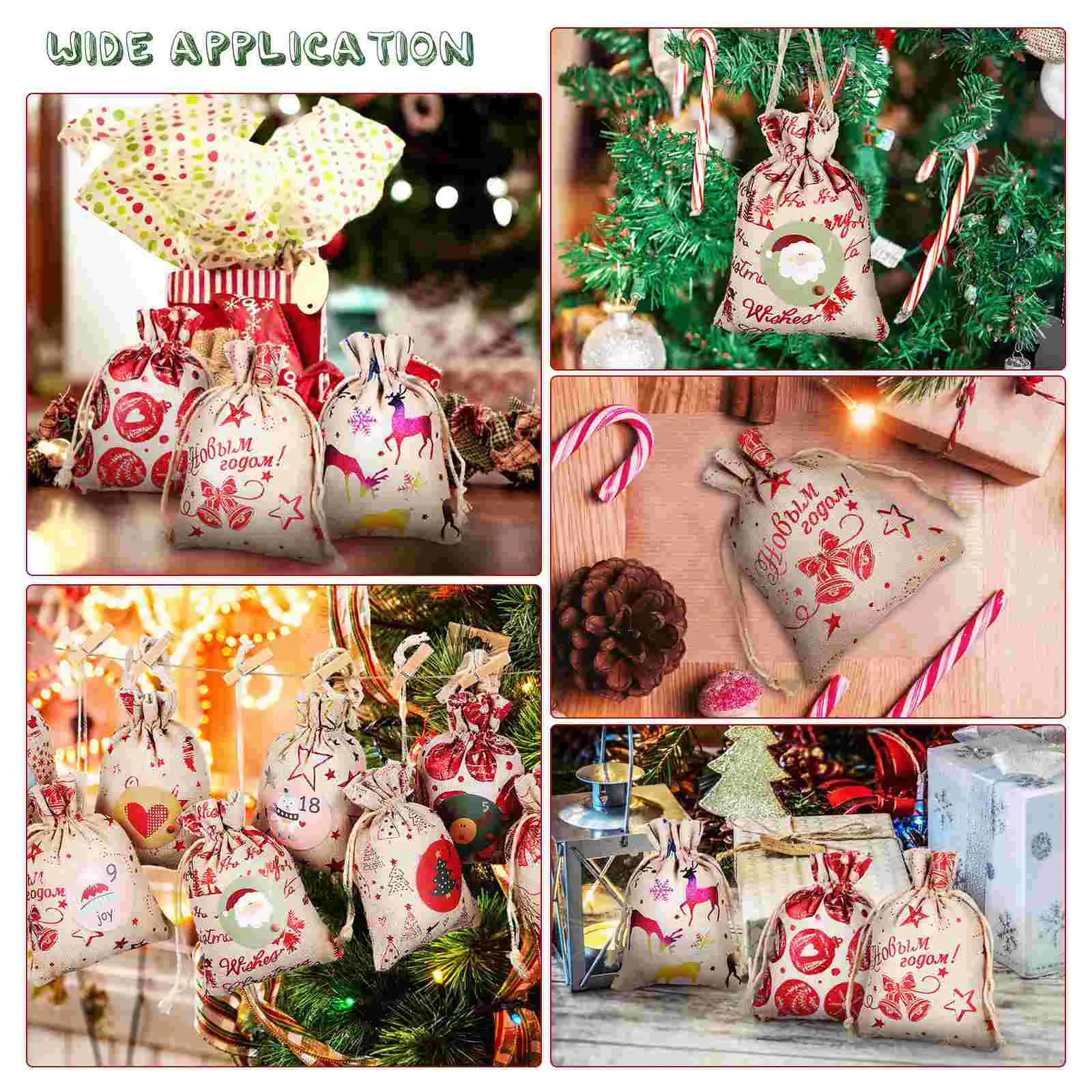 

Christmas Bags Bag Gift Drawstring Candy Treat Xmas Pouch Party Favors Holiday Burlap Year New Goodie Christma Present Sacks