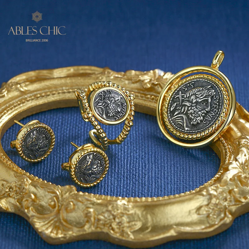 Винтажное Открытое кольцо из серебра 925 пробы с рисунком греческой монеты Santu