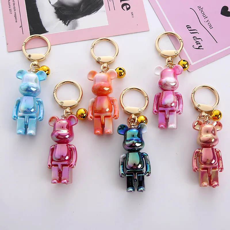 

Colorful Bear Keychain Couples Gift Key Chain Animal Doll Key Ring For Bags Creative Fashion Cool Car Accessories Pendant