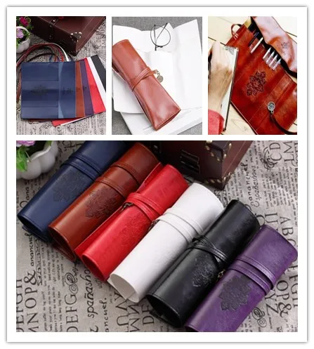 

Retro Roll Leather Cosmetic Bag Pen Pencil Case Retro Wallet Storage Bag Purse Small Bag Purse Storage Bag