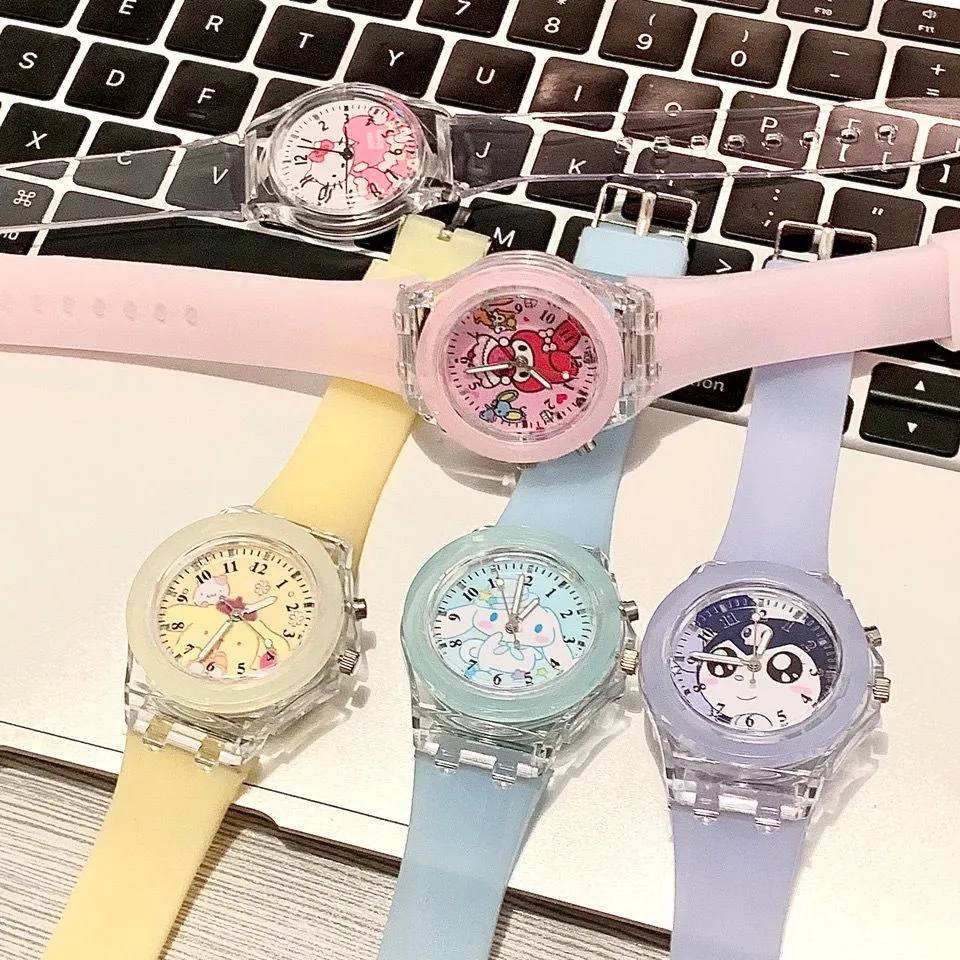 

Sanrio Pom Purin Kuromi Melody cartoon delicate pretty watch silicone noctilucent waterproof children's Kawaii toy watch gift