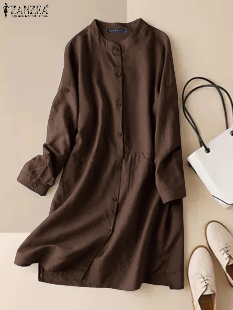 

Summer Spring Mini Dress 2022 ZANZEA Women Solid Long Sleeve Dress Holiday Dating Vestido Casual Robe Office Lady Loose Sundress