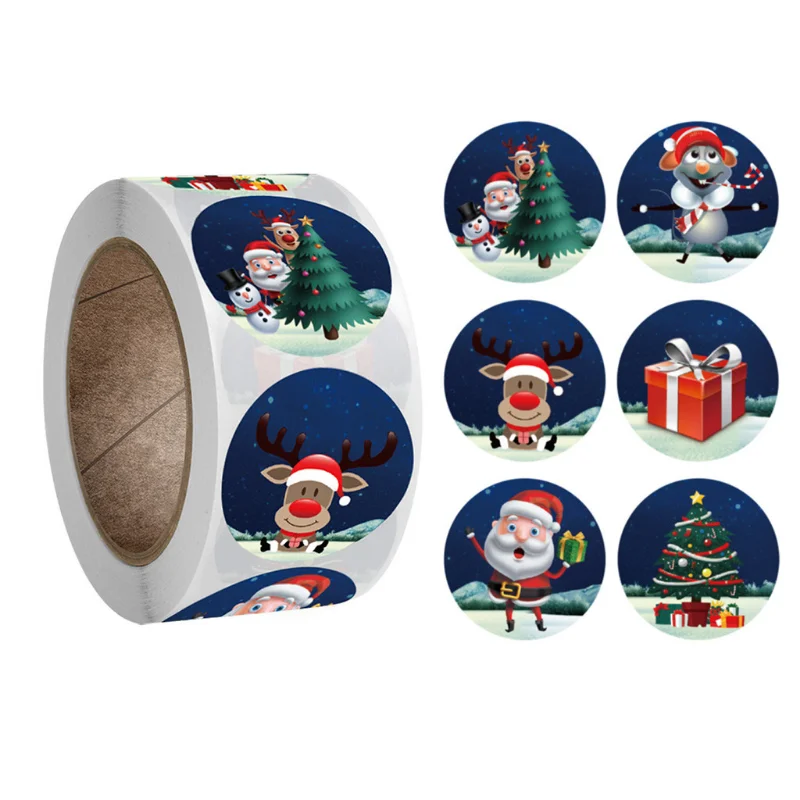 Christmas Sticker New Roll Pack 500pc Sticker Cartoon Christmas Holiday Gift Decorating Home Decor Label for Card Bag Gift 2022