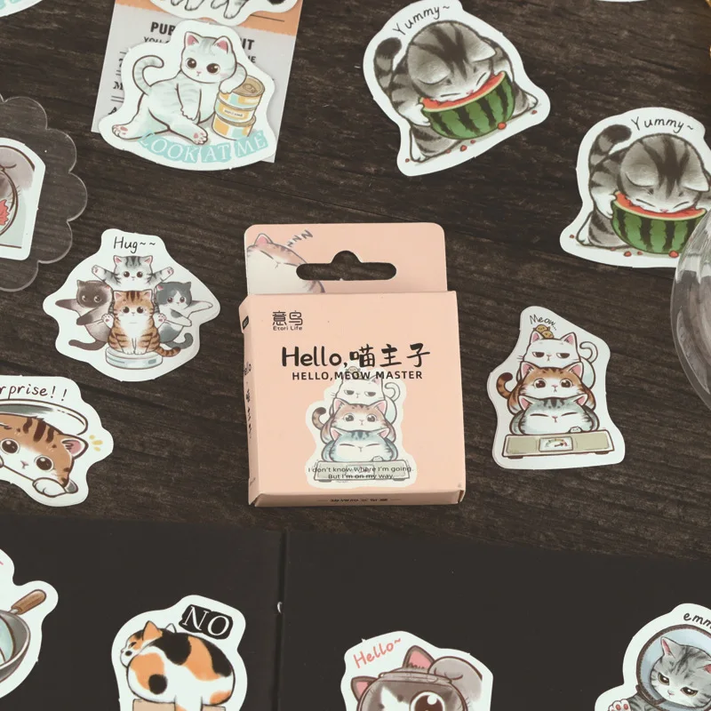 

45pcs/box Lovely Cat Sticker Ins Korean Fashion Cute Cartoon Cat Sticker for DIY Decroative Scrapbook Journal Student Supplies