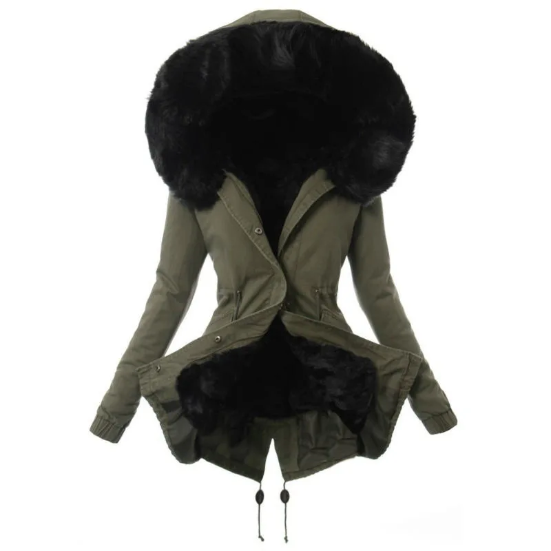 Hair Collar Thickened Women's Cotton Coats In The Long Paragraph Hooded Winter Warm Plus Down Coat Thickened Cotton Clothing