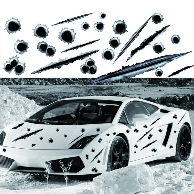 

Новые 3D Искусственные пули с отверстиями для оружия, забавные автомобильные эмблемы, символы, персонализированные наклейки для стайлинга а...