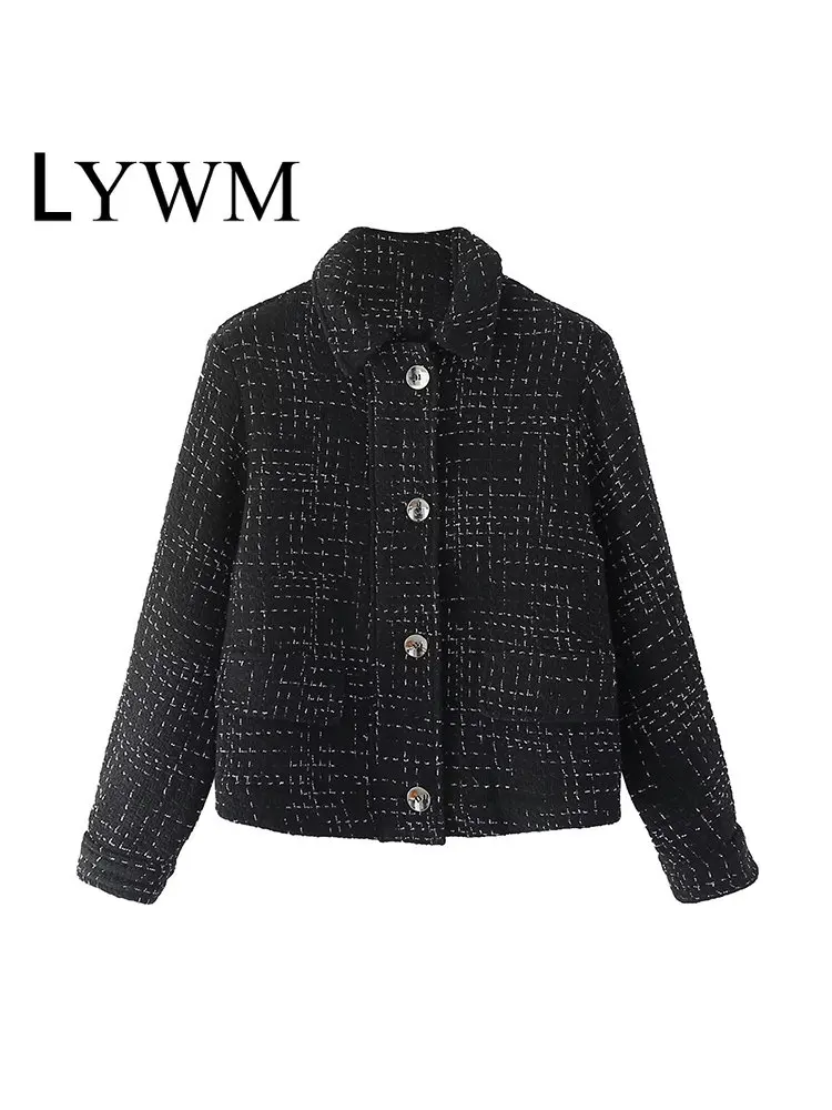 

Женская модная текстурная однобортная куртка LYWM, винтажная Дамская шикарная куртка с воротником с лацканами и длинными рукавами