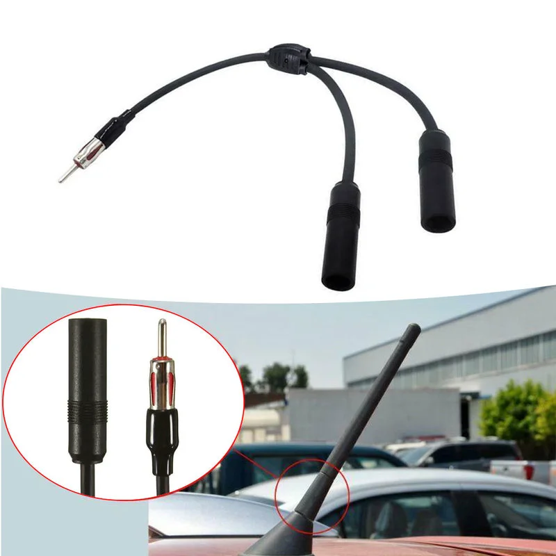 Car Antenna Cable Adapter Aluminum Plug In 1 for 2 Radio Antenna Extension Cable Signal Stability Antenna for Car Accessories