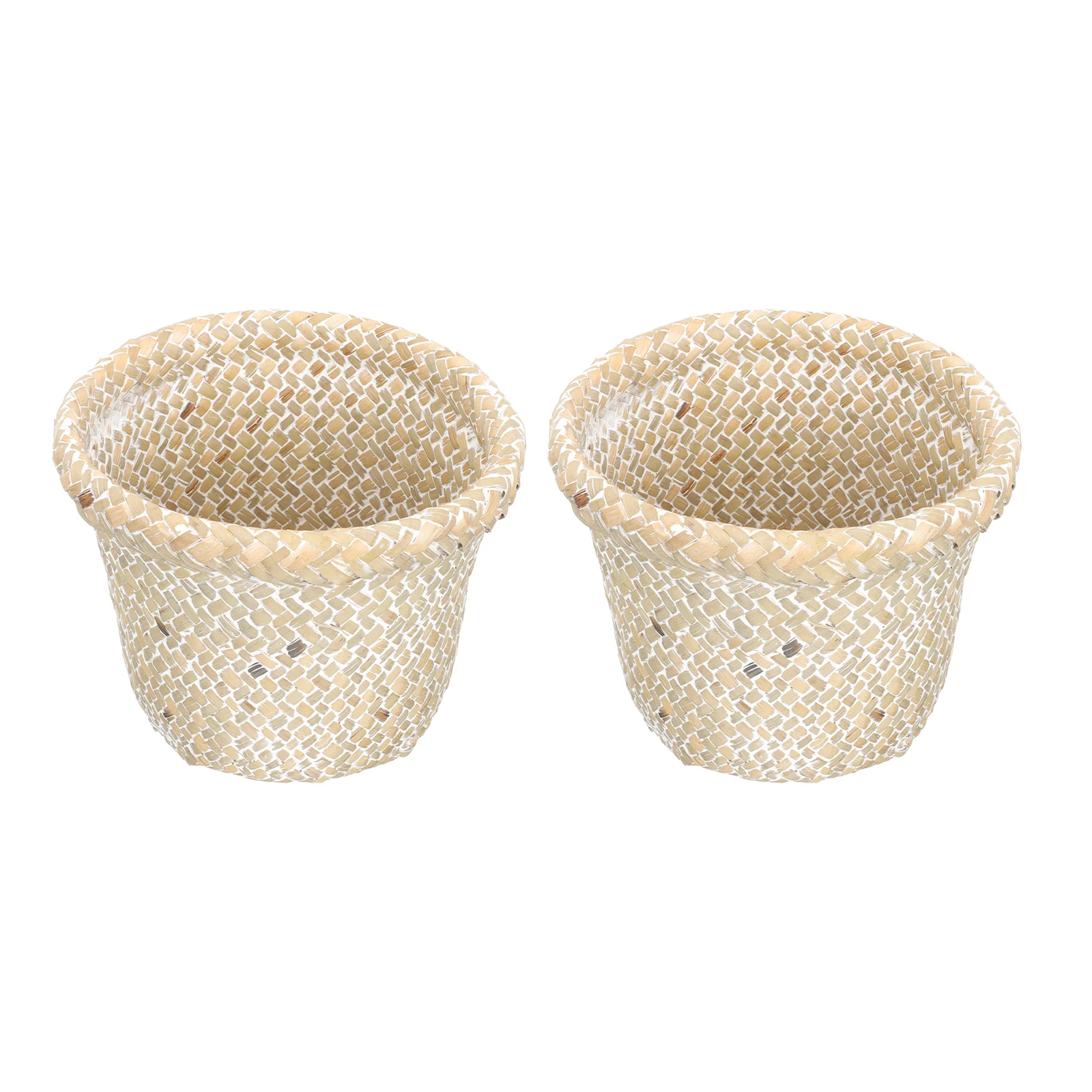 

Basket Woven Bin Trash Waste Wicker Can Garbage Storage Rattan Wastebasket Mini Seagrass Baskets Holder Countertop Container
