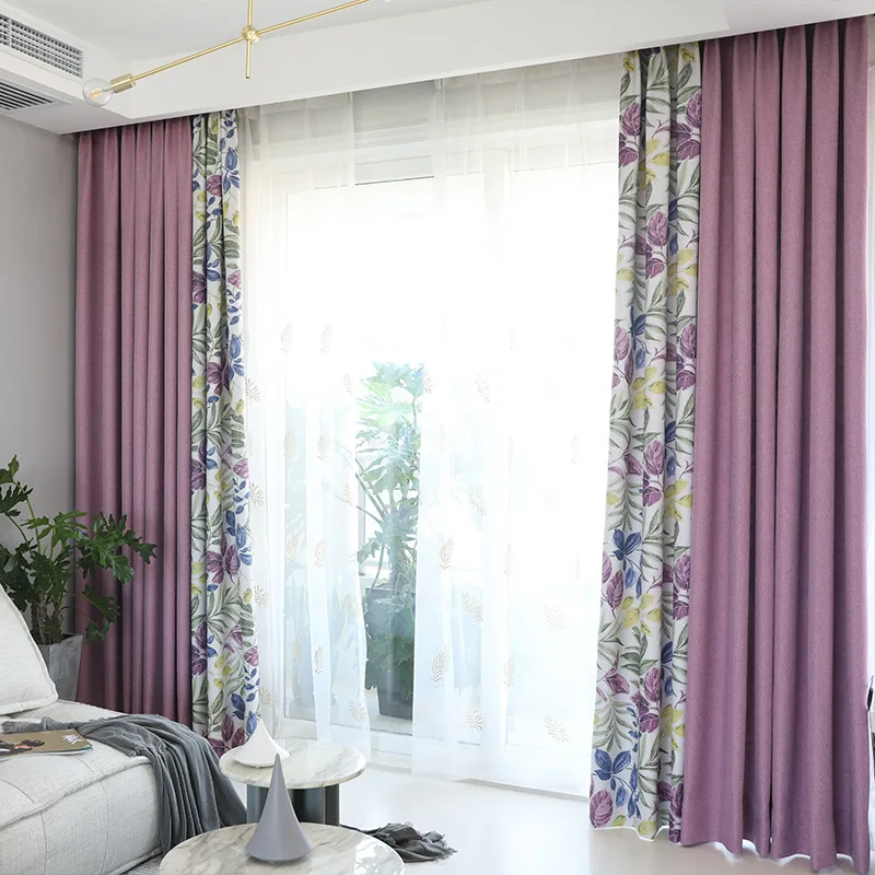 

Curtains for Living Dining Room Bedroom American Style Fresh Solid Color Blackout Curtain Cloth Elegant Print Drapes Door