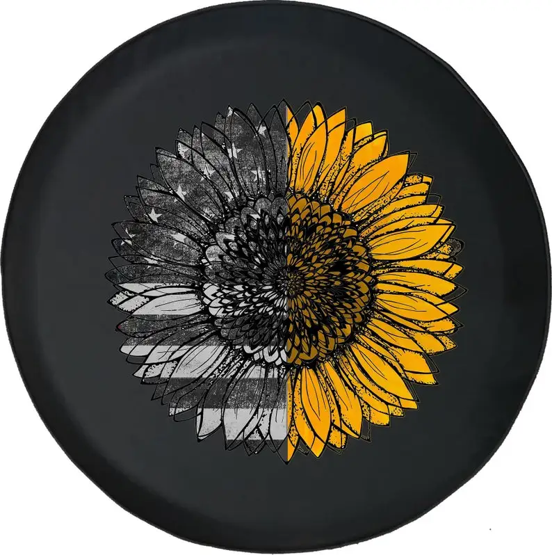 

Vintage American Flag Sunflower Tire Cover for Girls for , Camper, SUV With or Without Backup Camera Hole