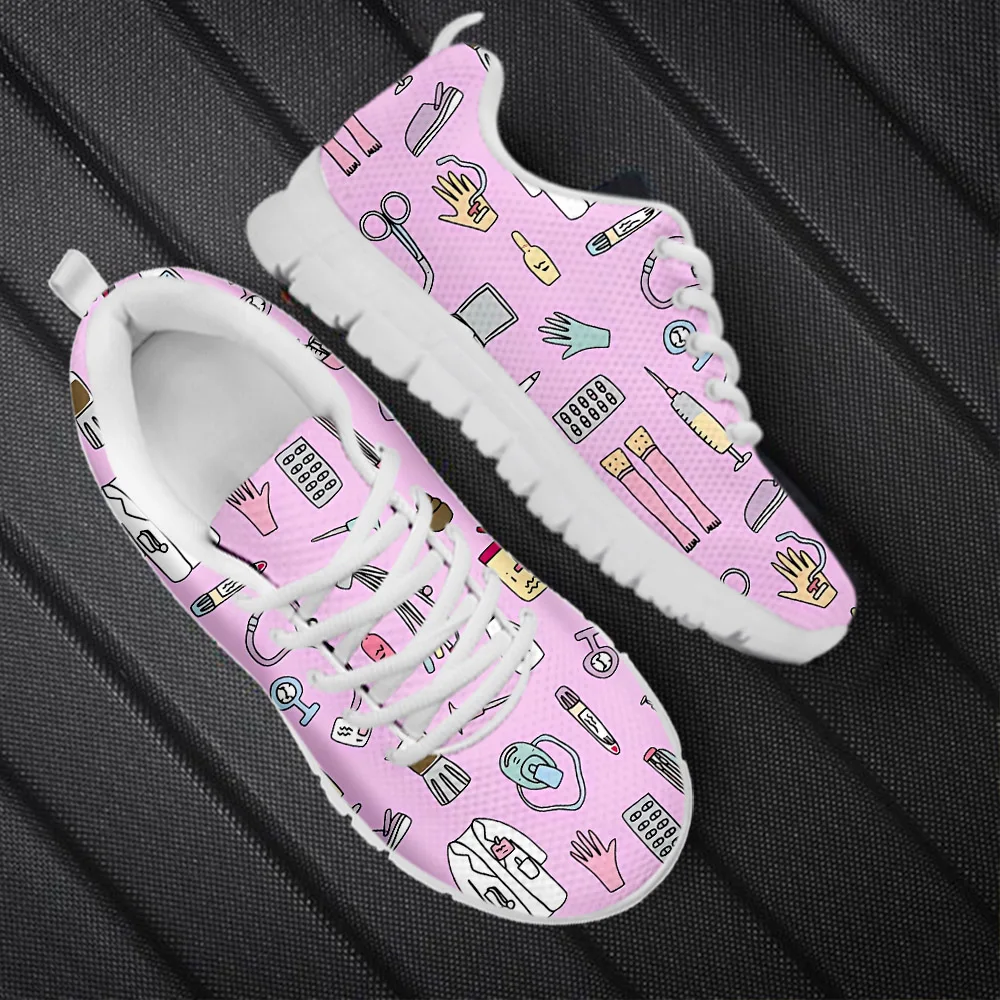 

INSTANTARTS Hospital Work Shoes for Nurse Girls Spring Autumn Comfort Lace-up Sneakers Medical Care Print Women Flat Shoes Gifts