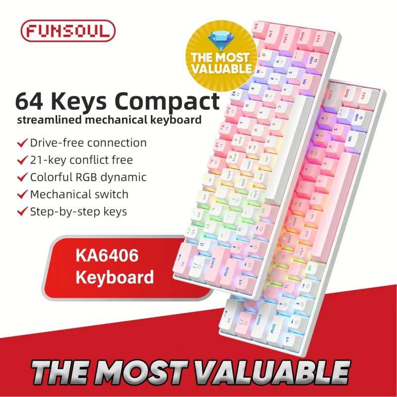 

Клавиатура игровая Механическая со съемным кабелем, 64 клавиши, USB