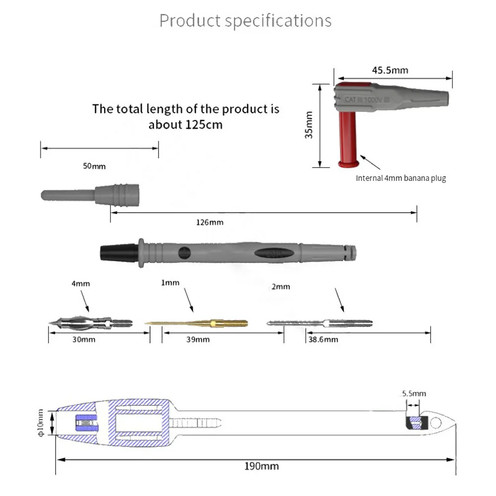 Комплект тестовых проводов для мультиметра позолоченный наконечник ручки +