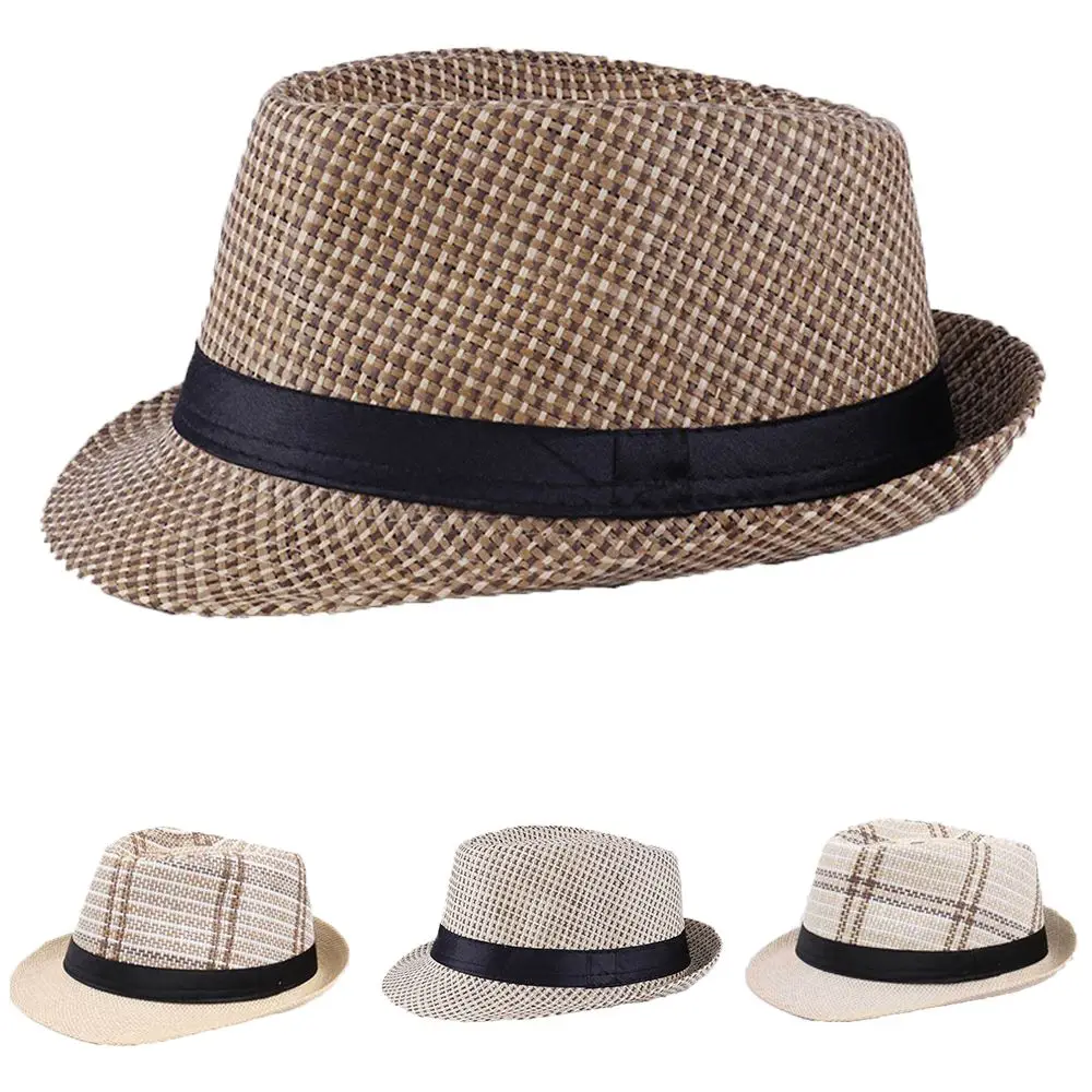 

Fashion Men Summer Wide Brim Cowboy Fedora Hat Jazz Hat Straw Panama Cap Sun Hat