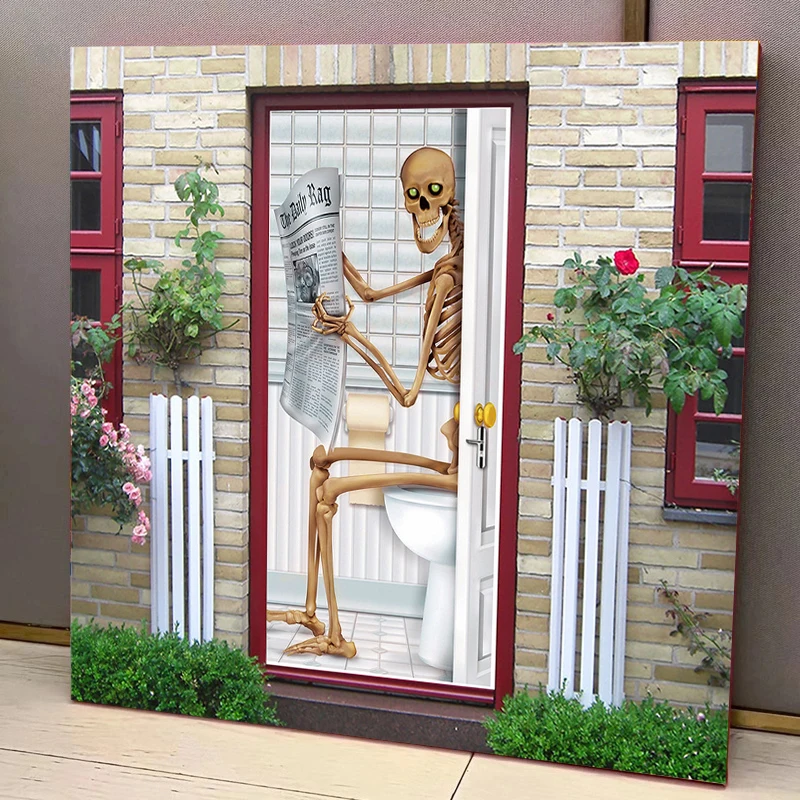 

Настенный плакат со скелетом, смешная Картина на холсте с принтом в виде унитаза, креативное украшение для гостиной, туалета, ванной комнаты