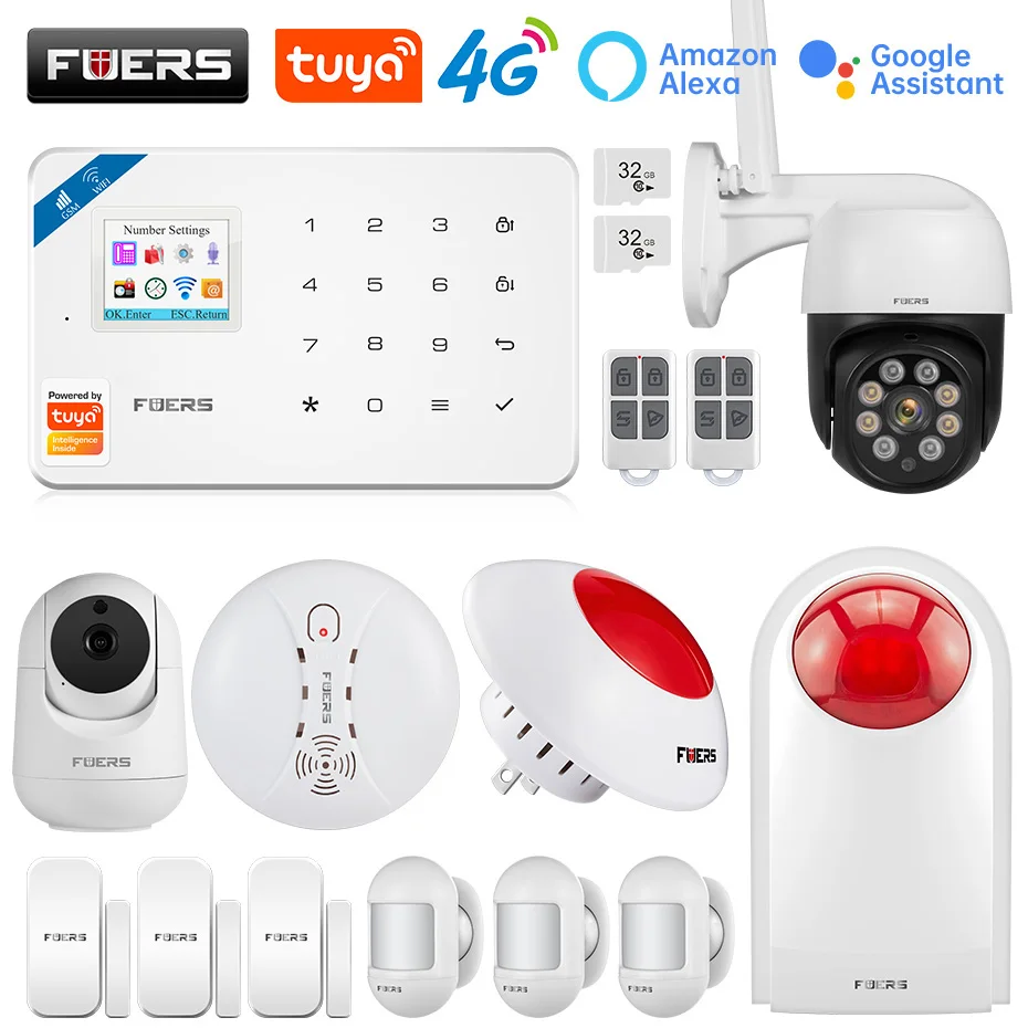 FUERS W181 GSM WIFI Tuya Smart Home Alarm system Kit 433Mhz  Wireless Alarm Security System IP Camera Anti-Pet Motion Sensor