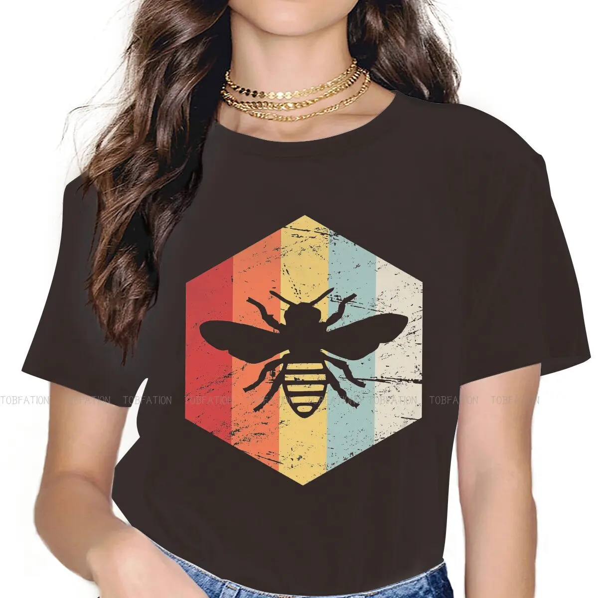 

Beekeeping Bee Keeper TShirt for Woman Girl Retro 70s Hexagon 4XL Casual Tee T Shirt Novelty Loose
